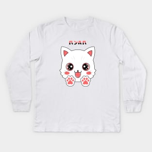 Cute White Cat Paw Anime Kids Long Sleeve T-Shirt